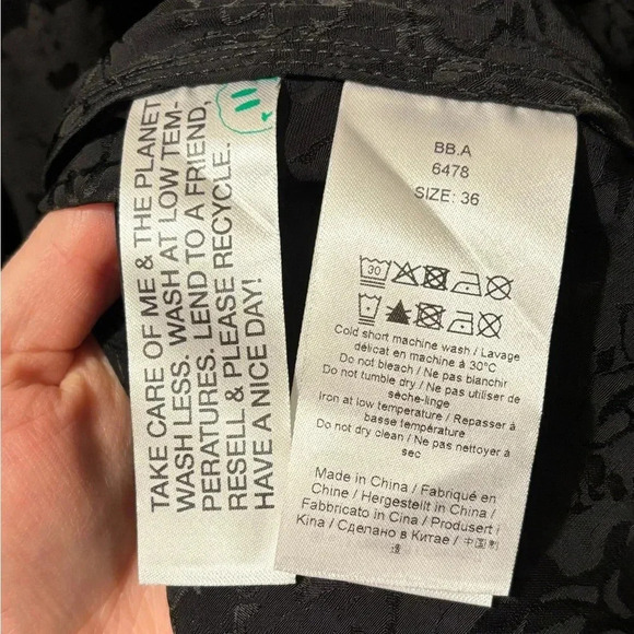 Ganni Naia Jacquard Black Floral Wide Sleeve Cross Back Midi Dress Size 6 - Picture 14 of 15